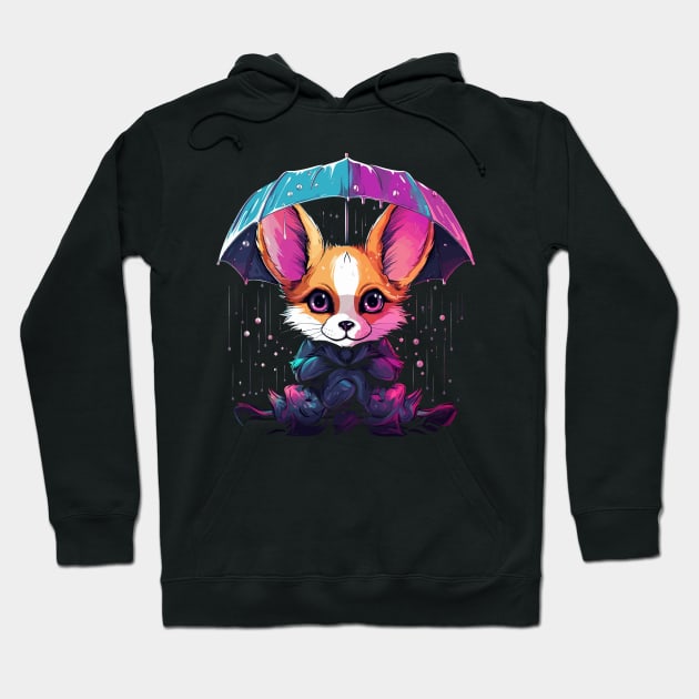 Fennec Fox Rainy Day With Umbrella Hoodie by JH Mart